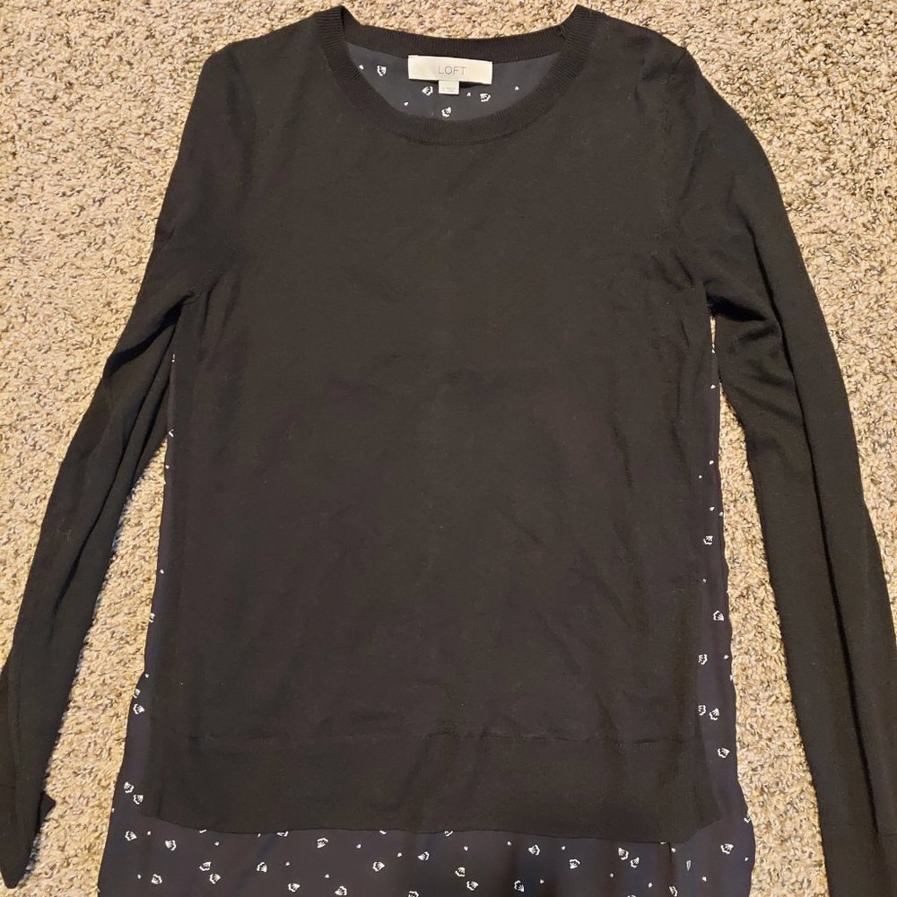 LOFT Sweater Blouse faux layered Black White Small